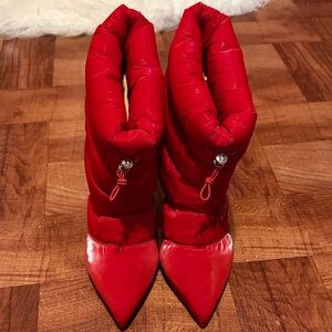 Used once- Christian Louboutin Red Women's Winter Puffer Boots